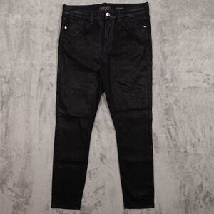 jen7 jeans ankle skinny high rise women's 8 black wax‎ coated